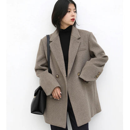 Wool-Blend Double-Breasted Blazer Coat