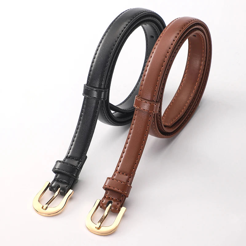 Goldbar Leather Skinny Belt