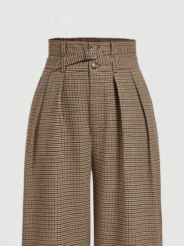 Houndstooth Belted Wide-Legs