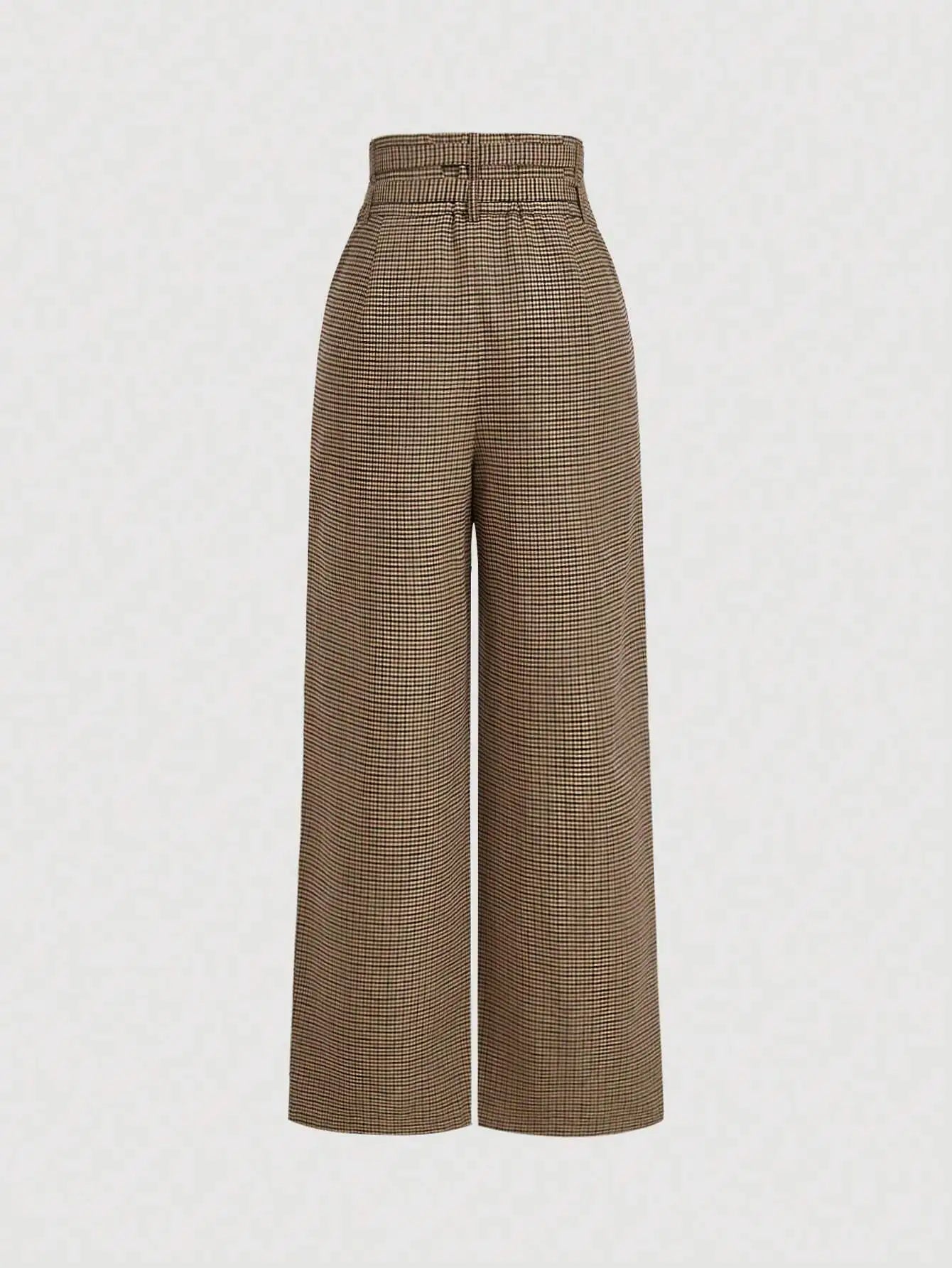 Houndstooth Belted Wide-Legs