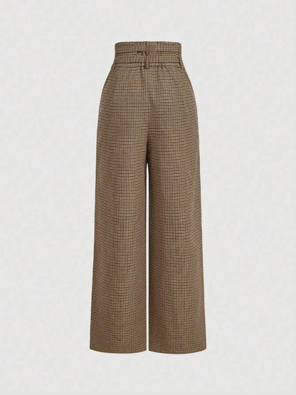 Houndstooth Belted Wide-Legs