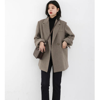 Wool-Blend Double-Breasted Blazer Coat