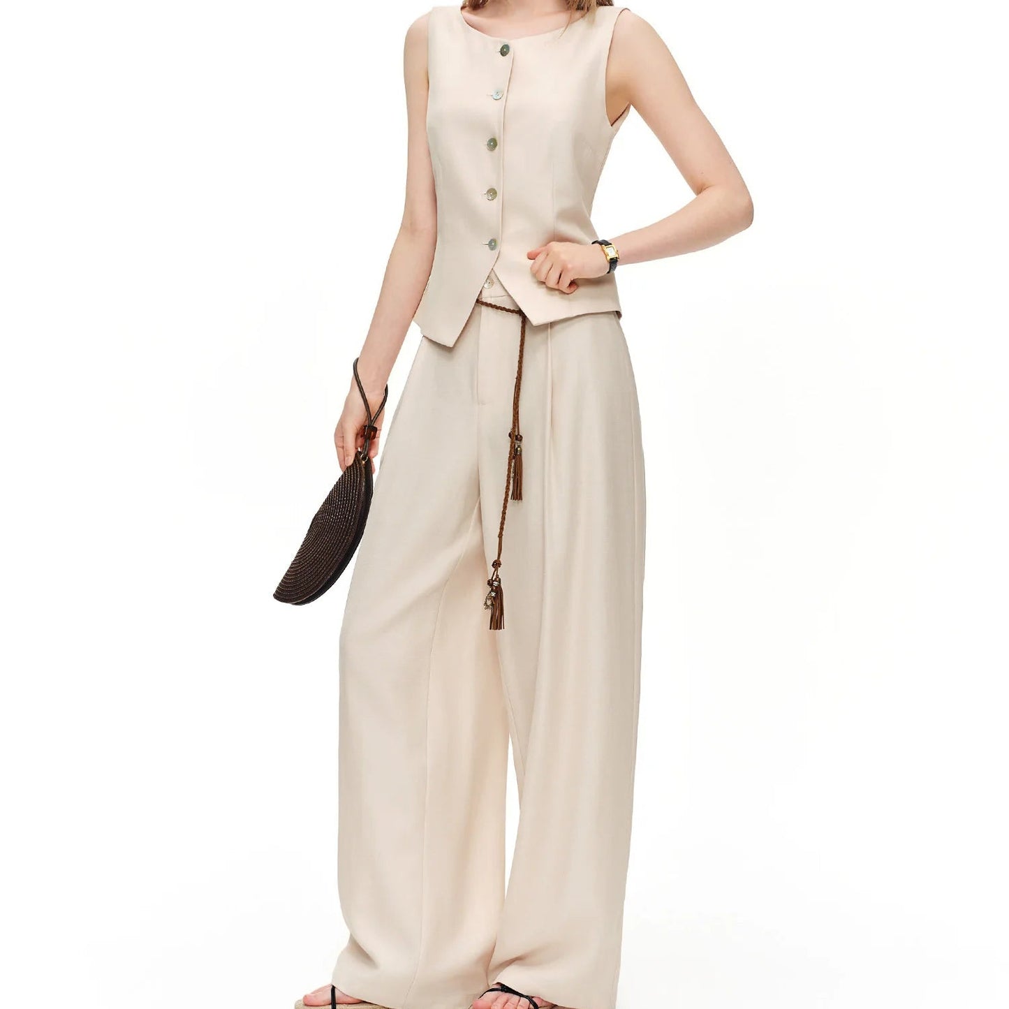 Wide-Leg Pleated Trousers