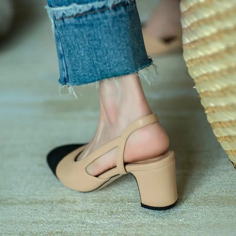 Noir-Cap Slingback Heels