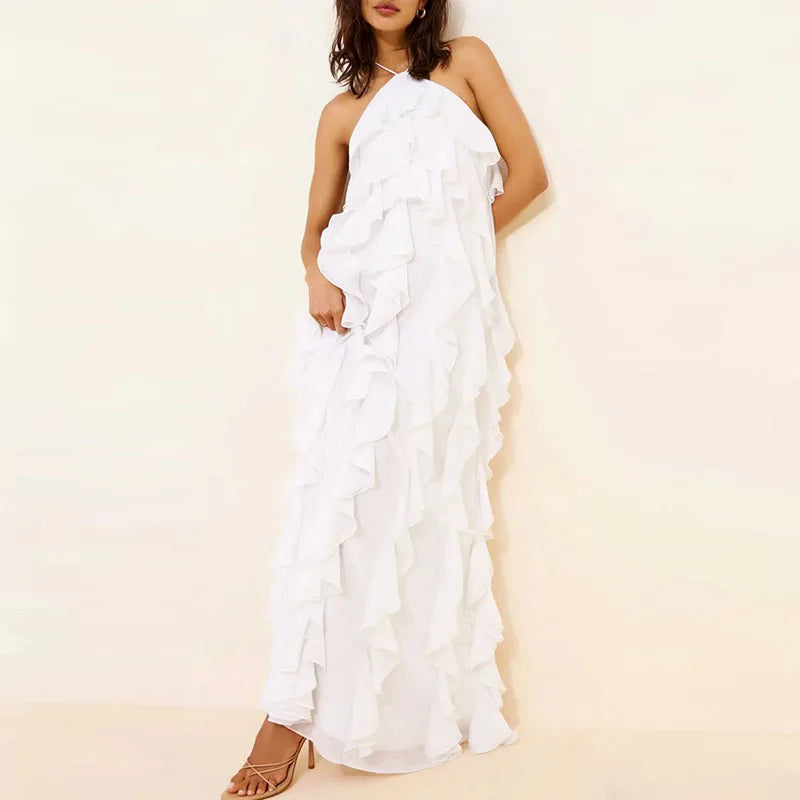 Cascading Ruffle Halter Gown