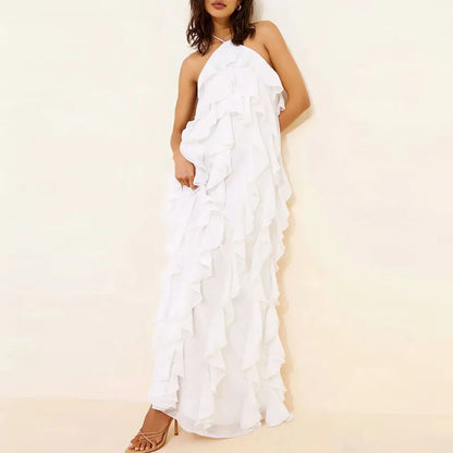 Cascading Ruffle Halter Gown