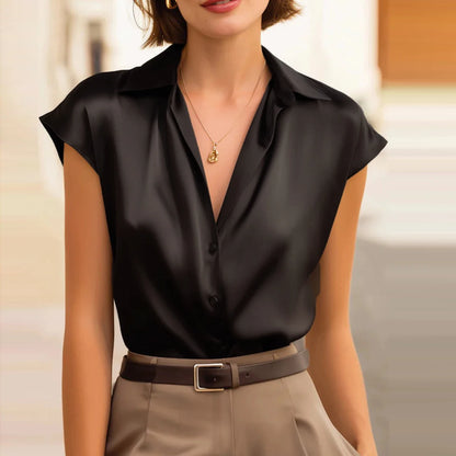 Satin Cap-Sleeve Blouse