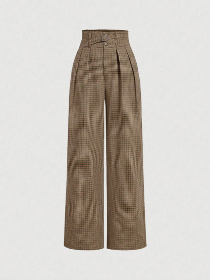 Houndstooth Belted Wide-Legs
