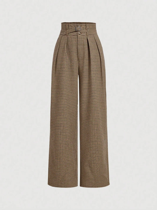 Houndstooth Belted Wide-Legs