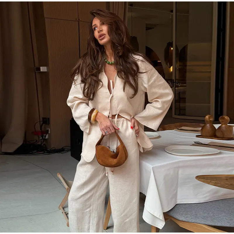 Linen Tie-Front Set