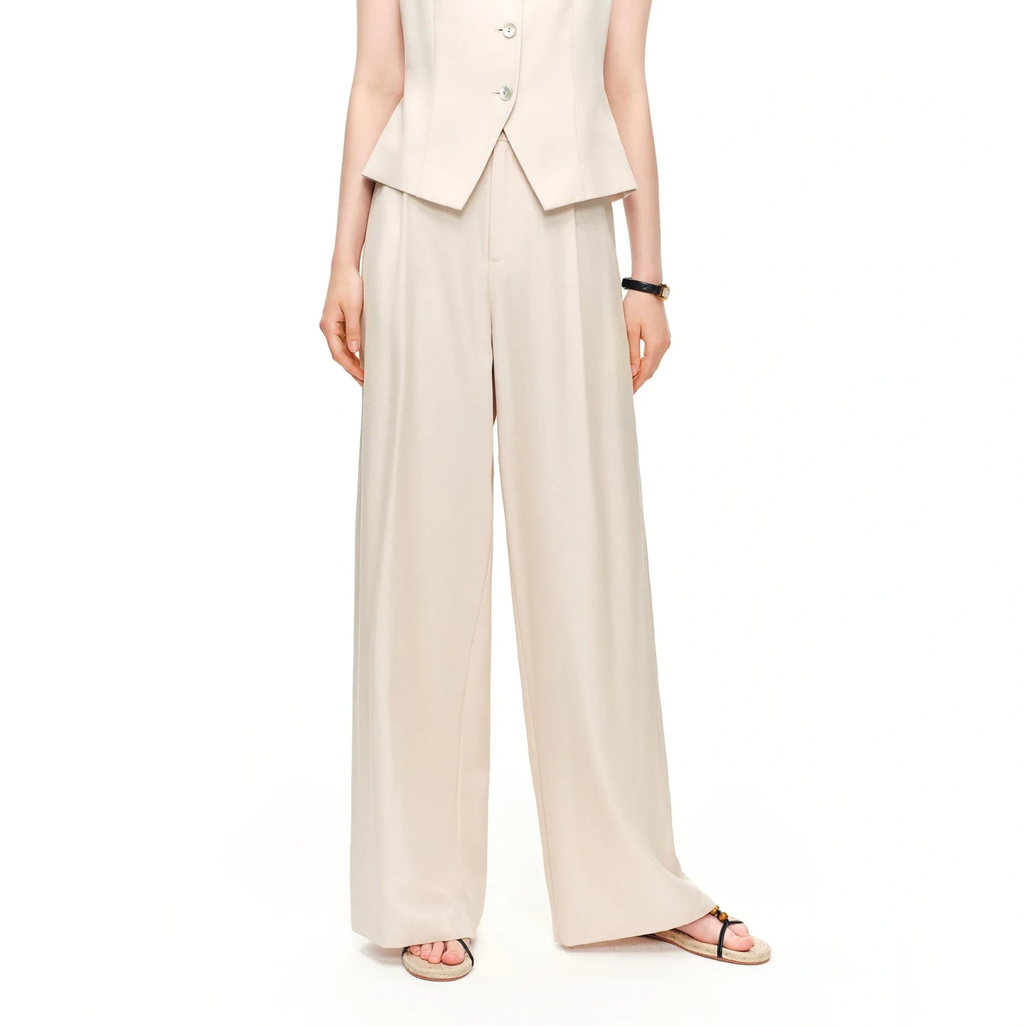 Wide-Leg Pleated Trousers