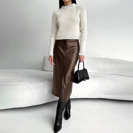 Faux Leather Slit Skirt