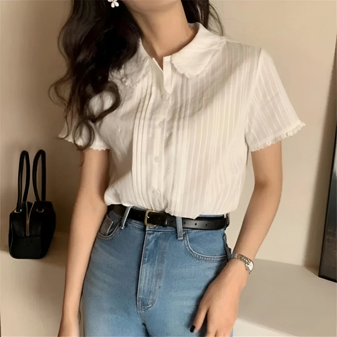 Petal Collar Pintuck Blouse
