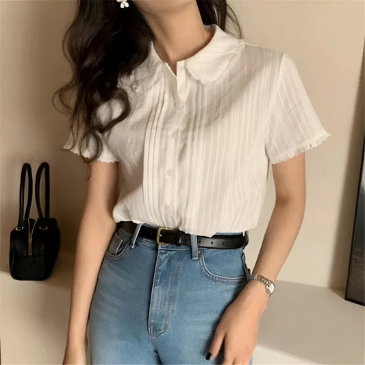 Petal Collar Pintuck Blouse