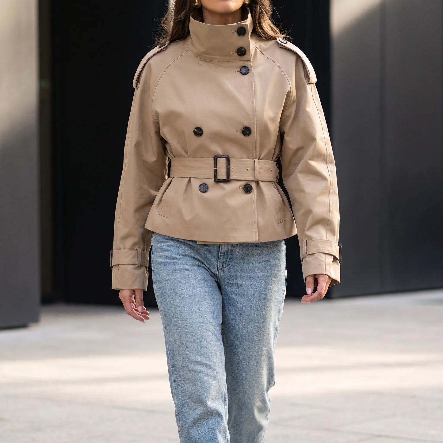Short Double-Breasted Trench Coat