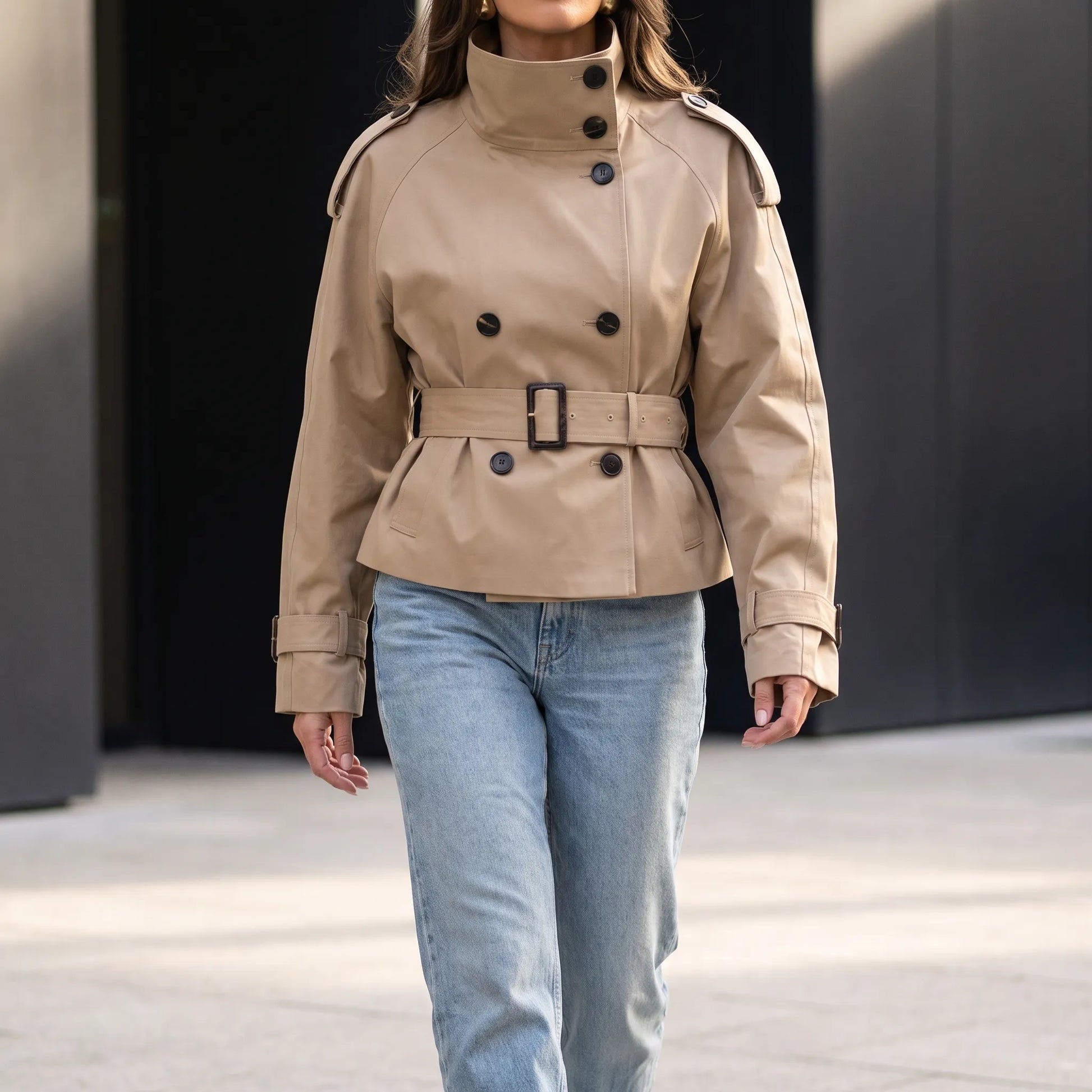 Short Double-Breasted Trench Coat