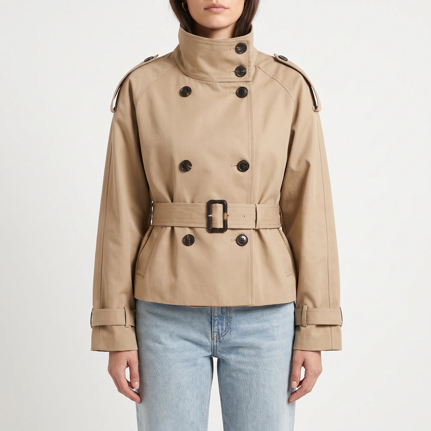 Short Double-Breasted Trench Coat
