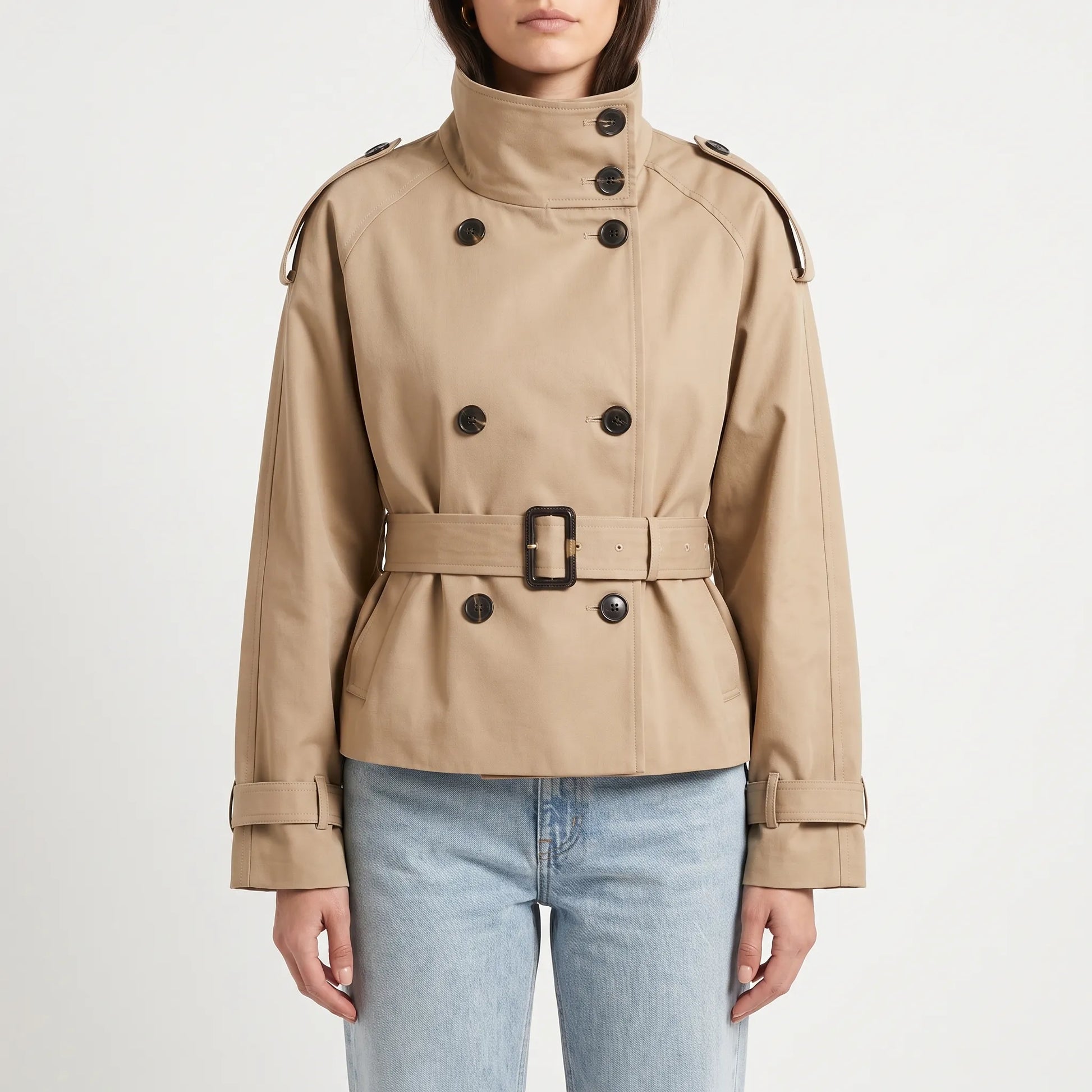 Short Double-Breasted Trench Coat
