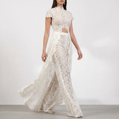 Two Piece Sheer Patterned Pants Set