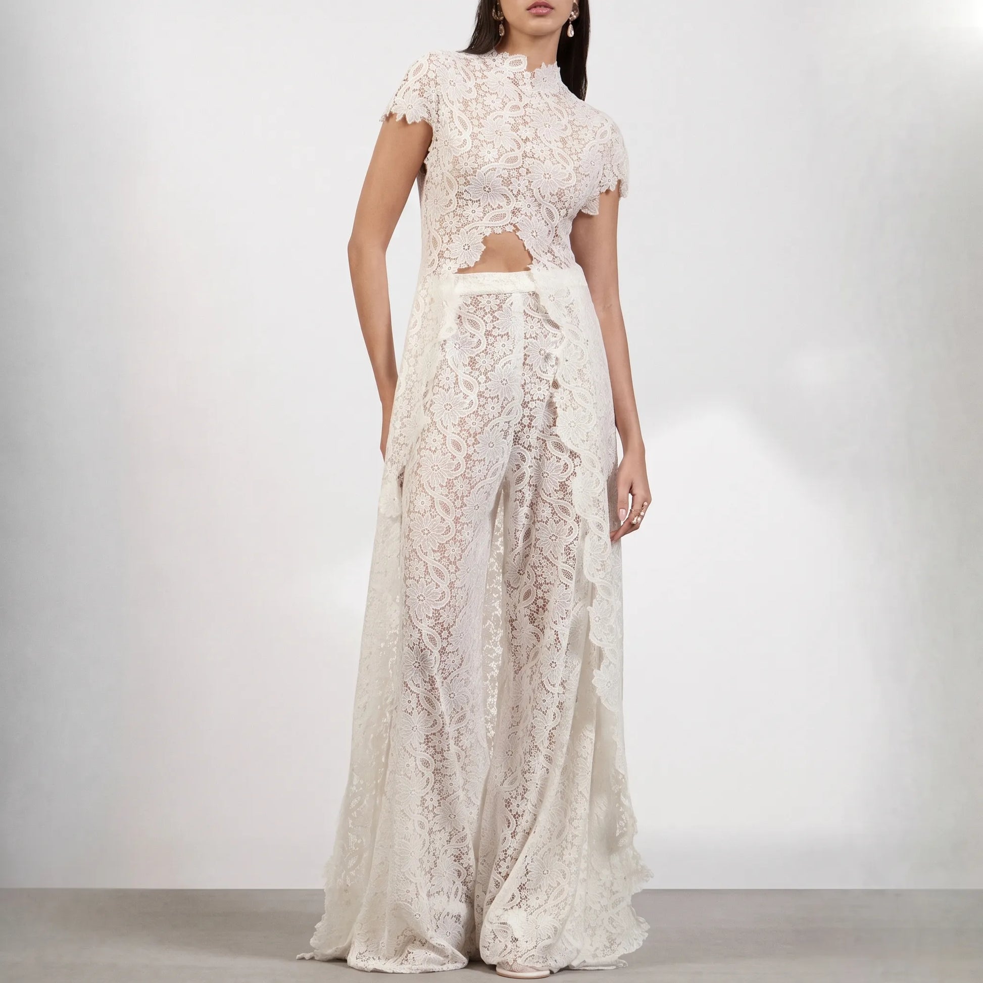 Two Piece Sheer Patterned Pants Set