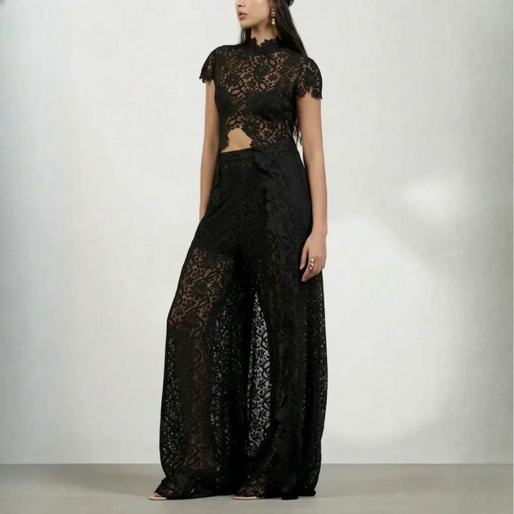 Two Piece Sheer Patterned Pants Set