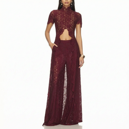 Two Piece Sheer Patterned Pants Set