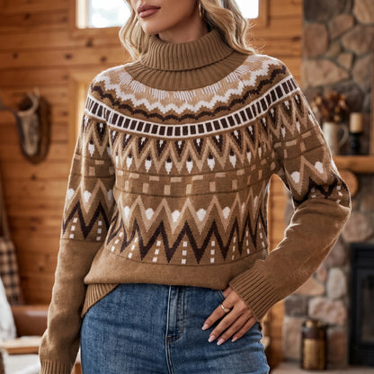 Vintage Geometric Pattern Turtleneck Sweater