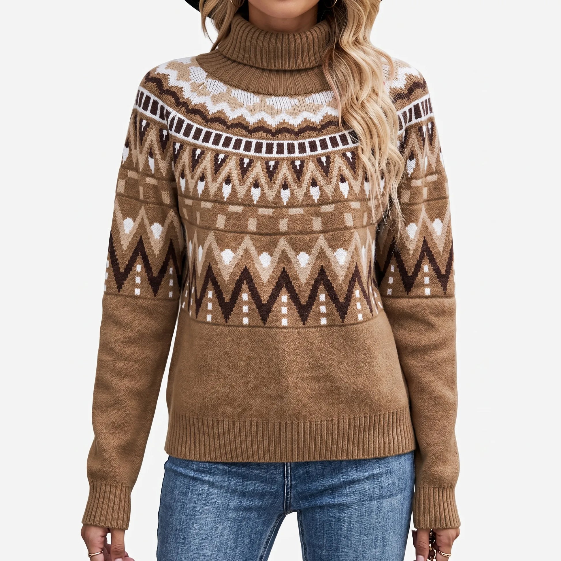 Vintage Geometric Pattern Turtleneck Sweater