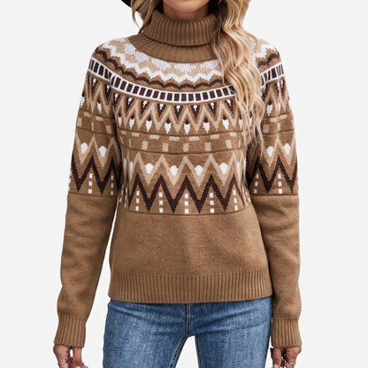 Vintage Geometric Pattern Turtleneck Sweater