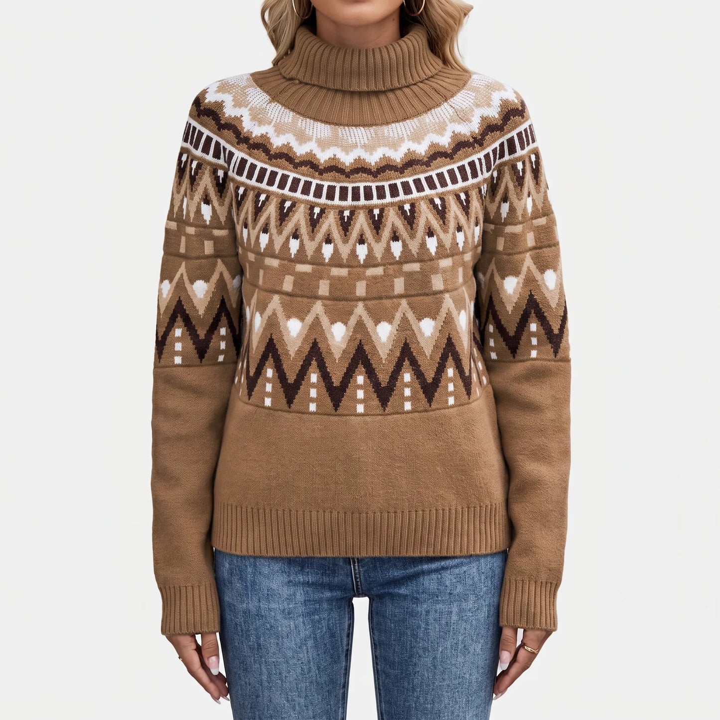 Vintage Geometric Pattern Turtleneck Sweater