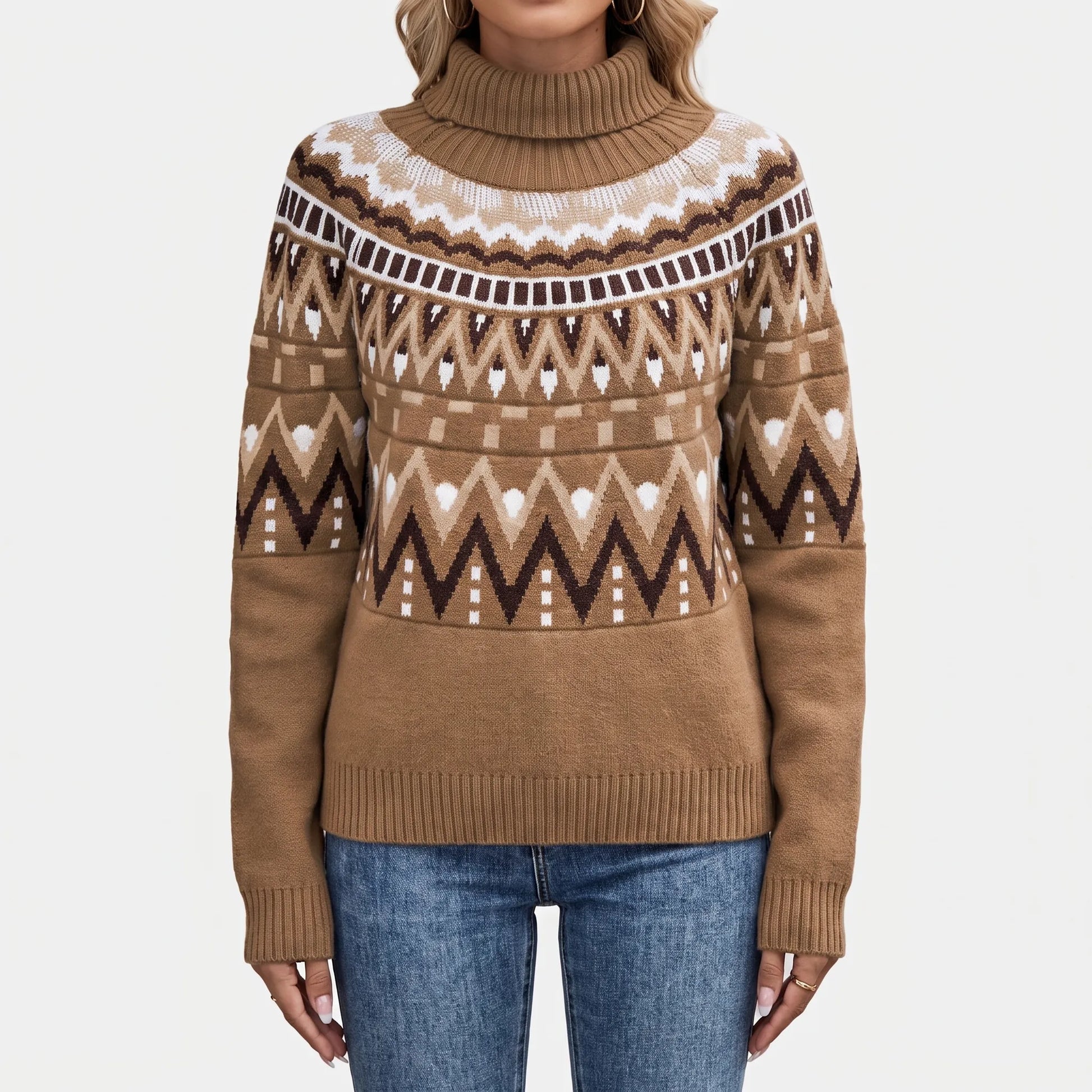 Vintage Geometric Pattern Turtleneck Sweater