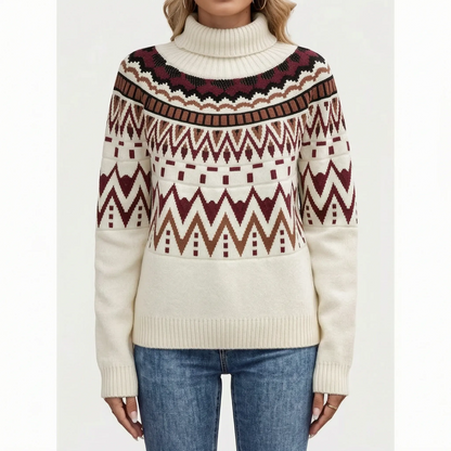 Vintage Geometric Pattern Turtleneck Sweater