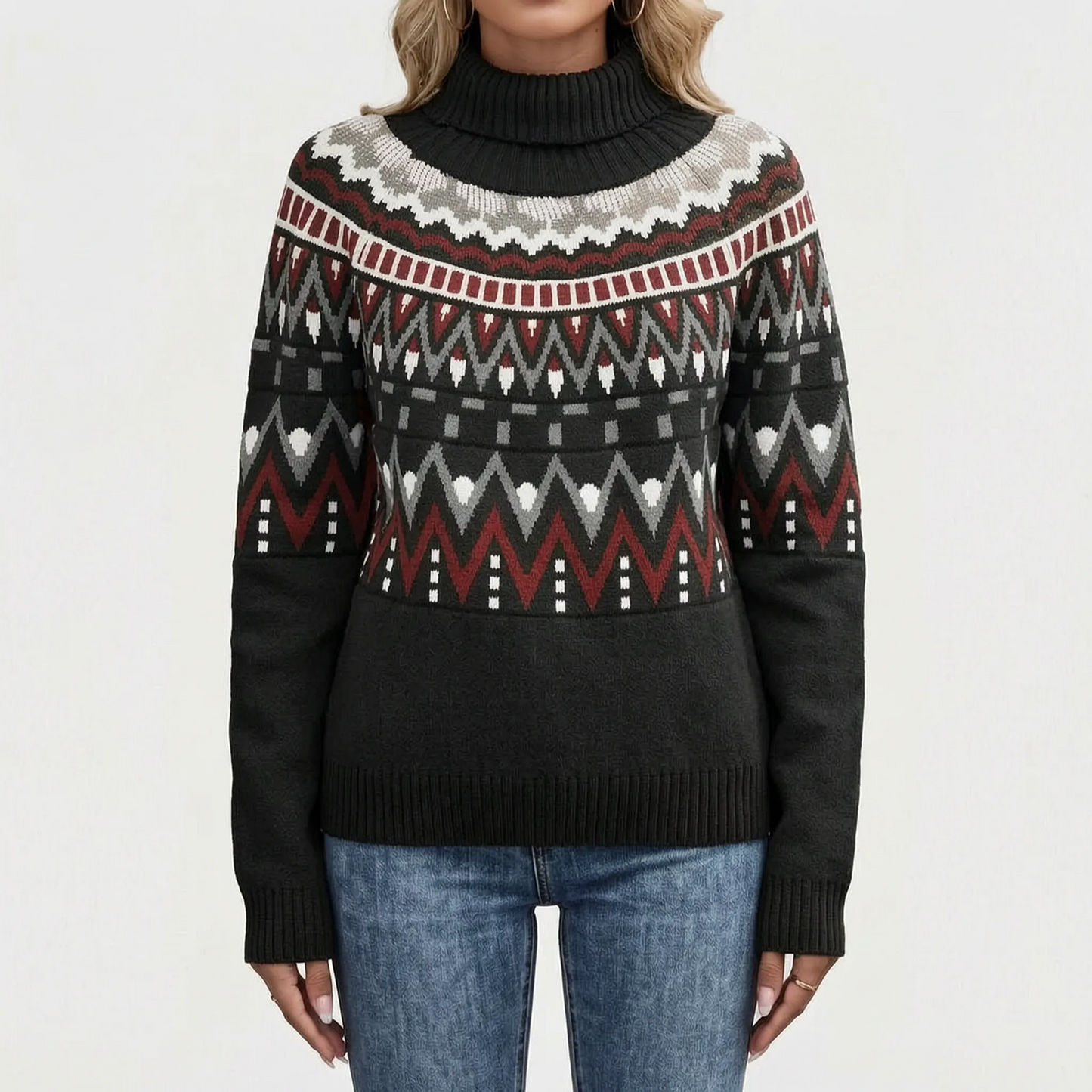 Vintage Geometric Pattern Turtleneck Sweater