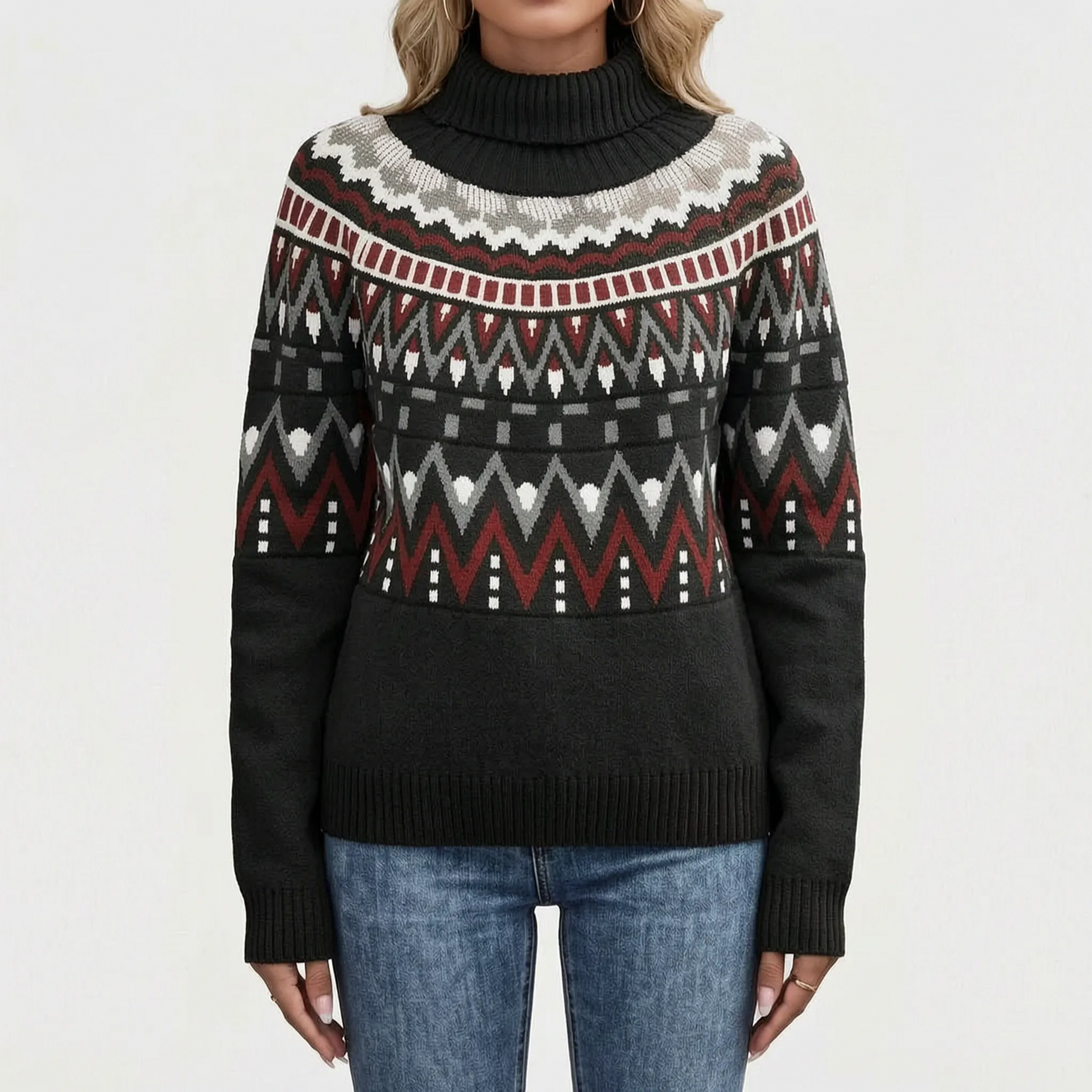 Vintage Geometric Pattern Turtleneck Sweater