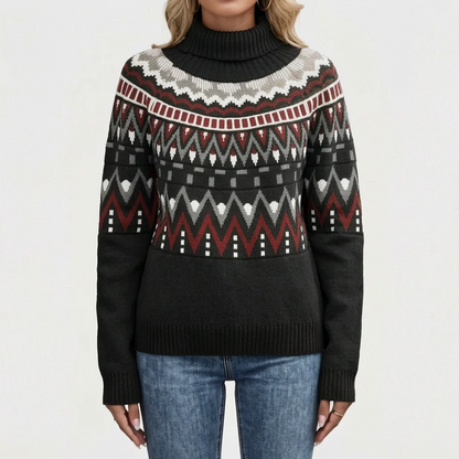 Vintage Geometric Pattern Turtleneck Sweater