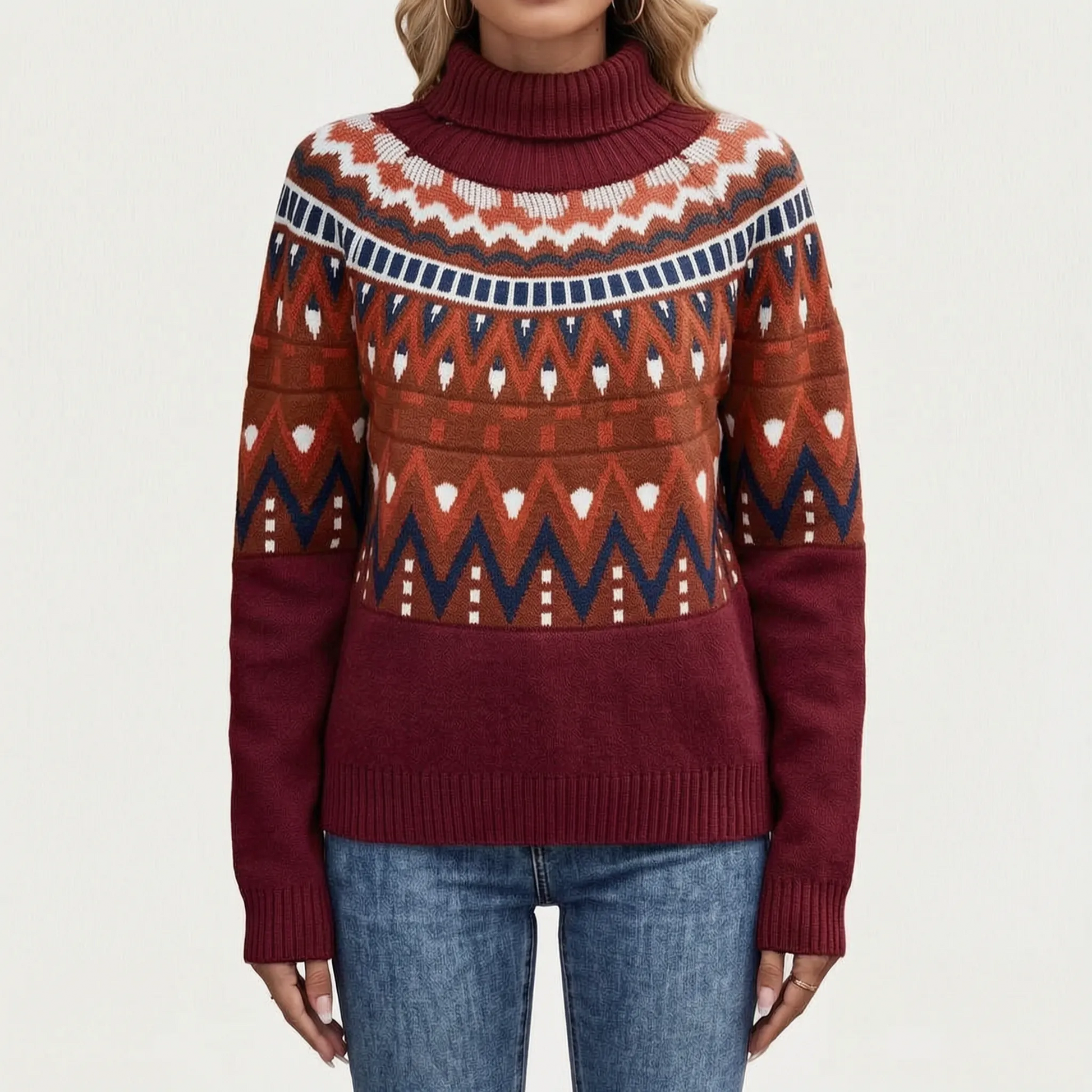 Vintage Geometric Pattern Turtleneck Sweater