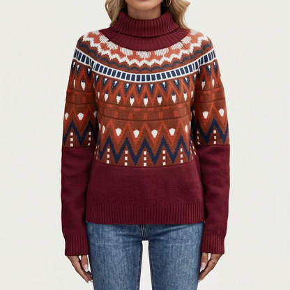 Vintage Geometric Pattern Turtleneck Sweater