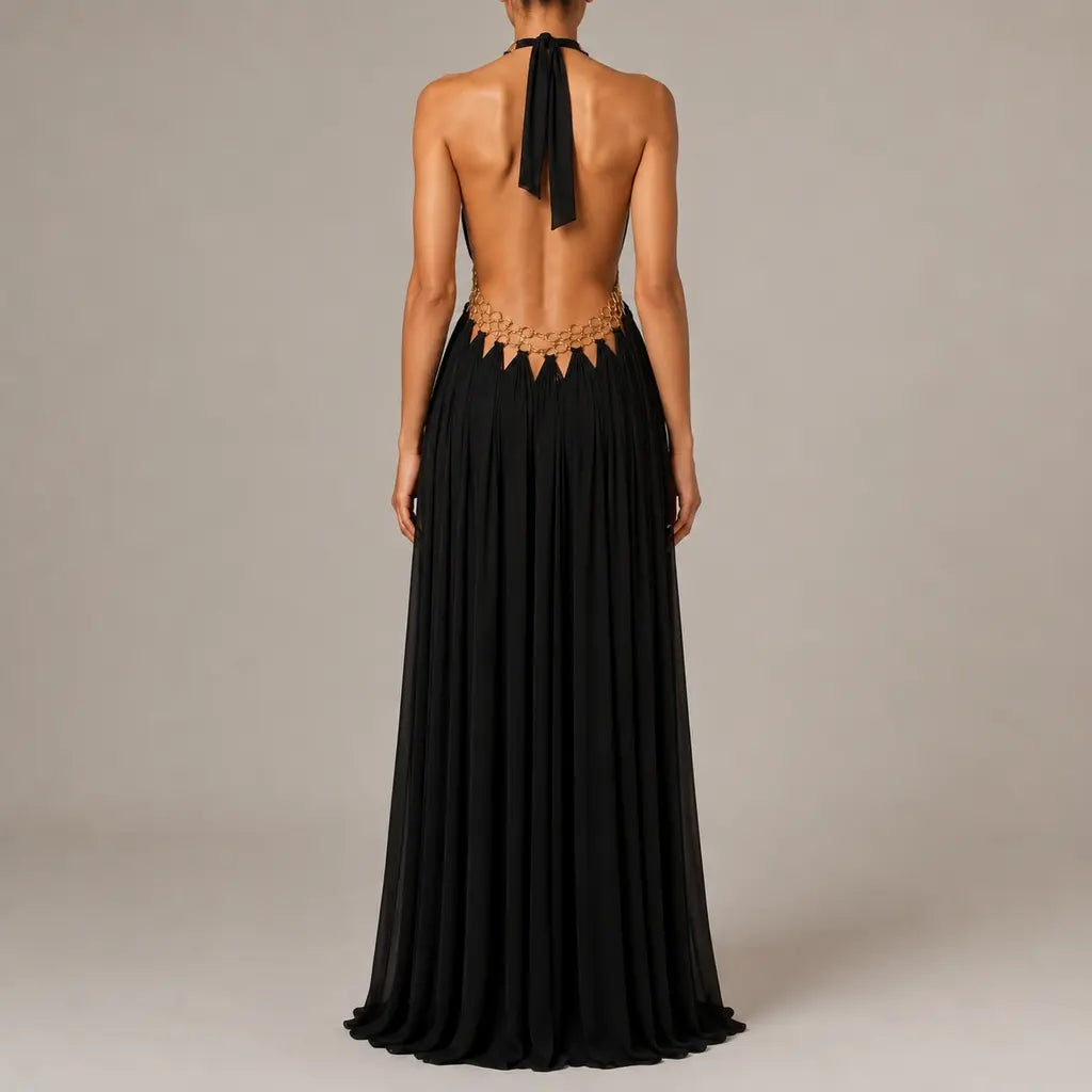 Noir Ring Halter Gown