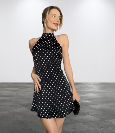 Midnight Dot Halter Dress