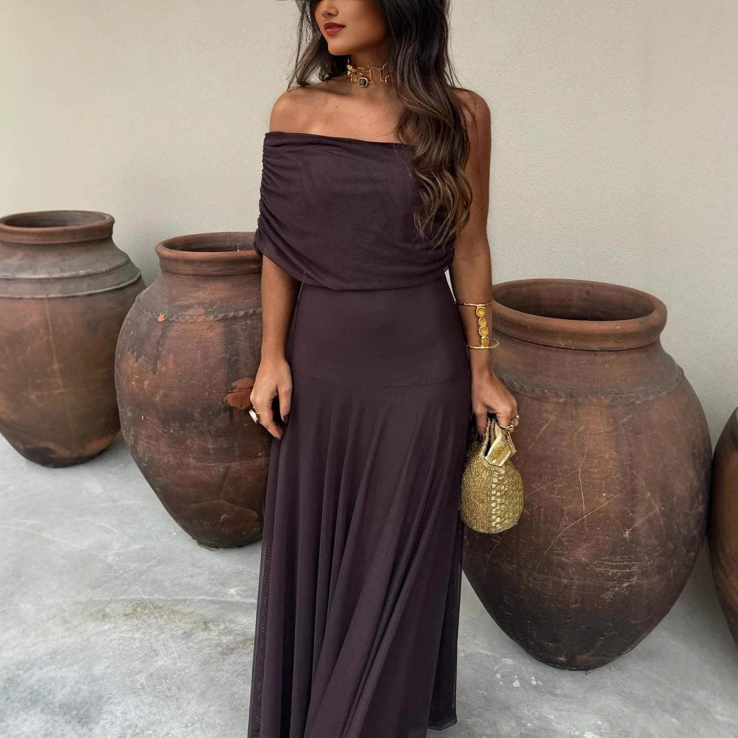 Ruched Mesh Maxi Dress
