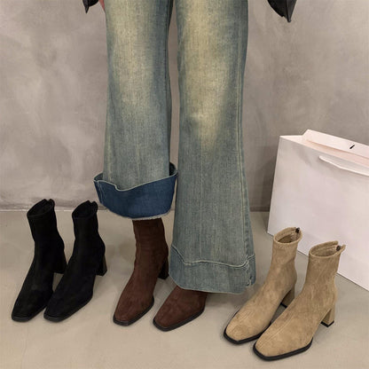 Suede Block-Heel Sock Boots