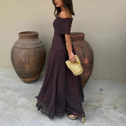 Ruched Mesh Maxi Dress